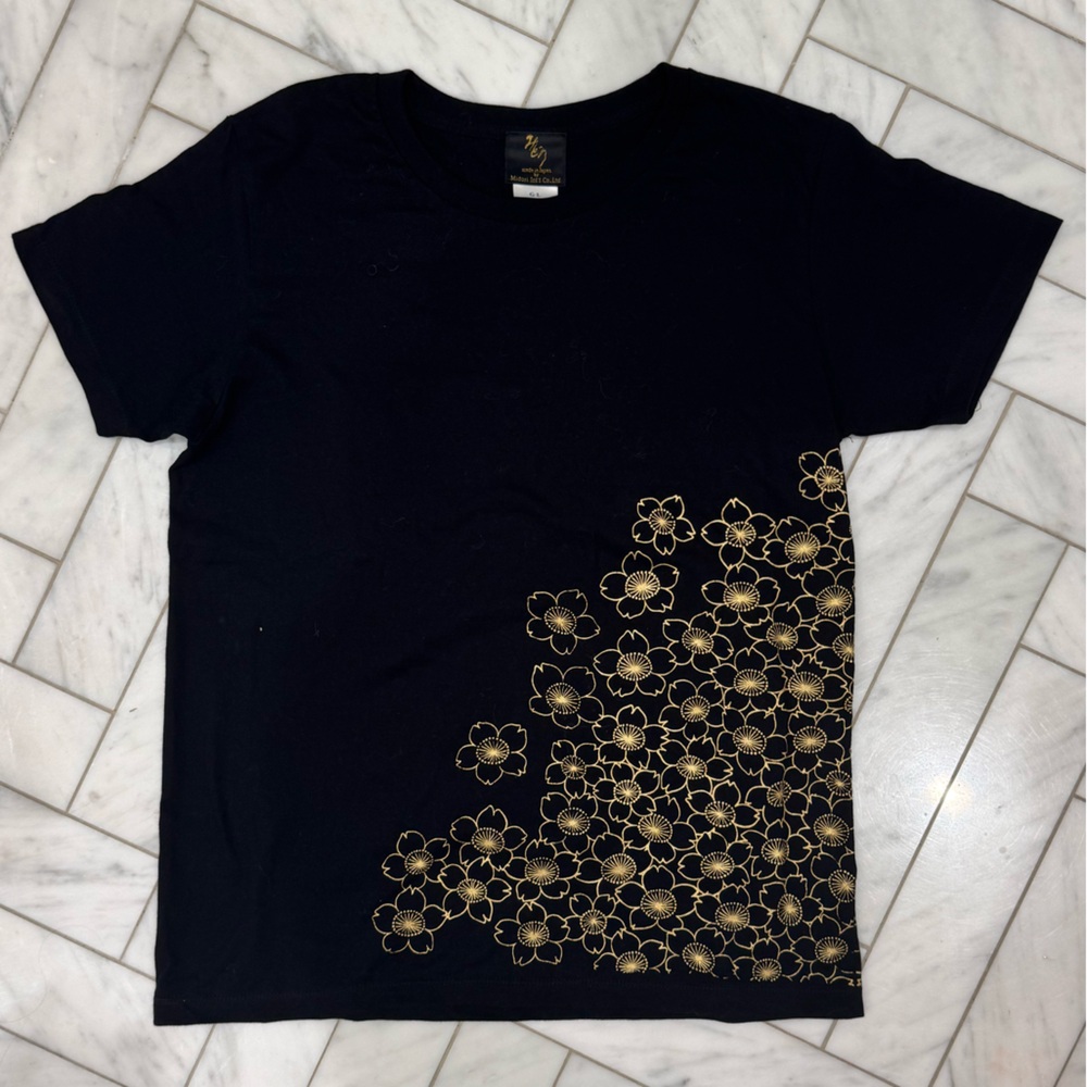 Midori Black Tee with Gold Floral Accents
